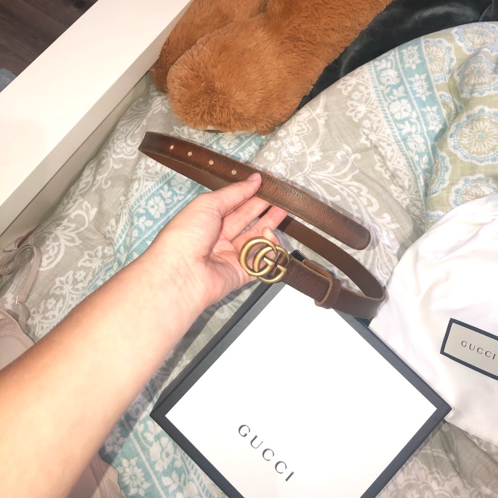 Gucci leather belt with Double G buckle - brown